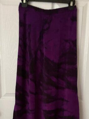VTG SILK BIJOUX Wearable Art Maxi Skirt Purple/Black handpaited in USA Size S